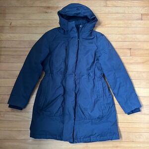 The North Face Womens Navy Blue Down Insulated Hooded Parka Jacket Size L